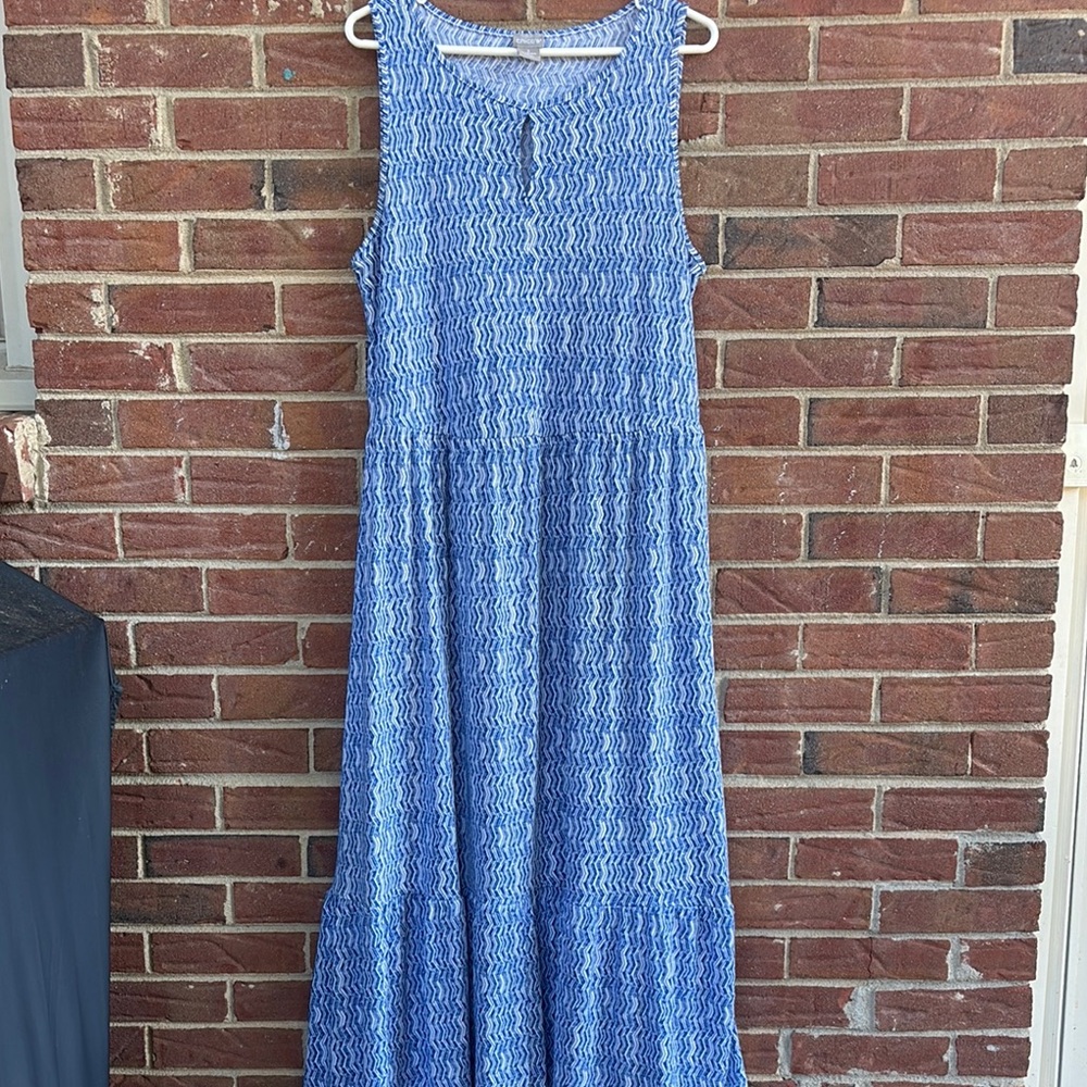 Chico's Blue and White Tiered Maxi Sundress